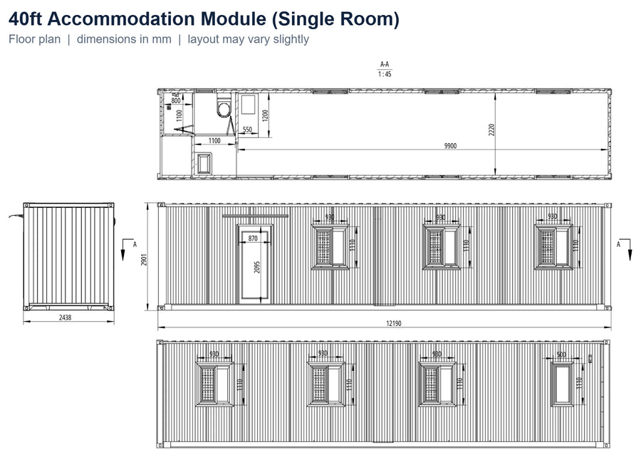 40ft Single Room floor plan