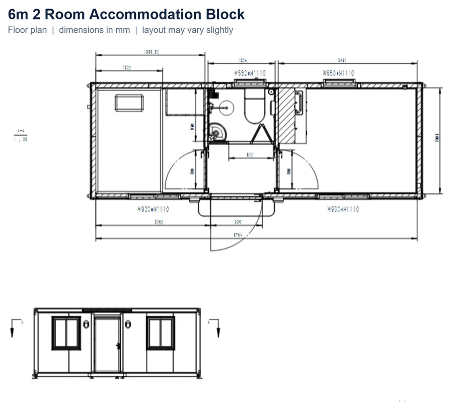 6m 2 Room floor plan