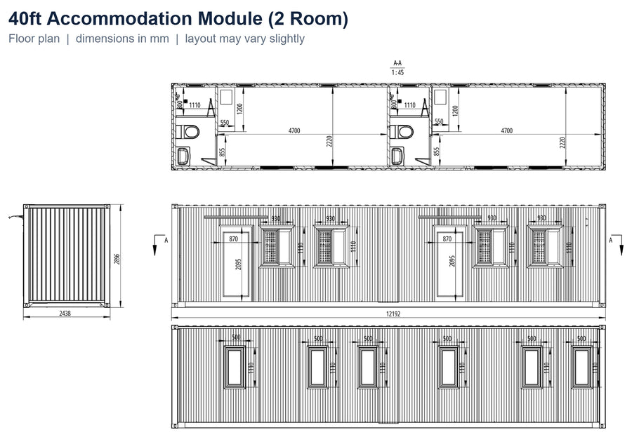 40ft 2 Room floor plan
