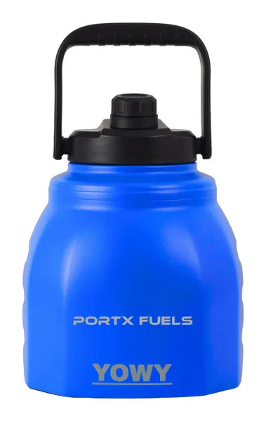 Blue Yowy Watercan with PortX Fuels branding